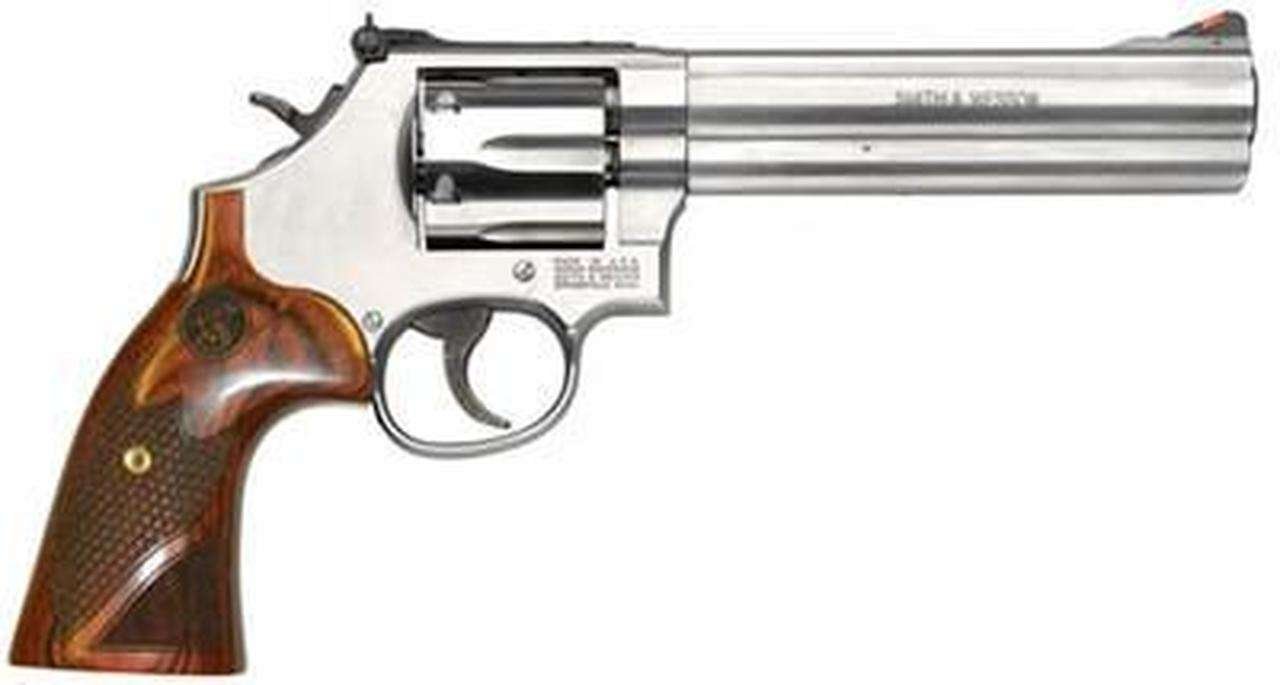 Smith & Wesson 686 Plus Deluxe, Revolver 357 Mag/38 Spec, 6" Barrel, Stainless Finish, Wood Grips, 7Rd, Adjustable Sights