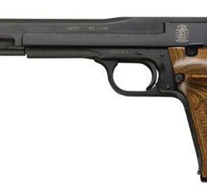 Smith & Wesson Model 41 22LR, 7", Adjustable Sight Wooden Target, Thumbrest Grip Blue, 10rd