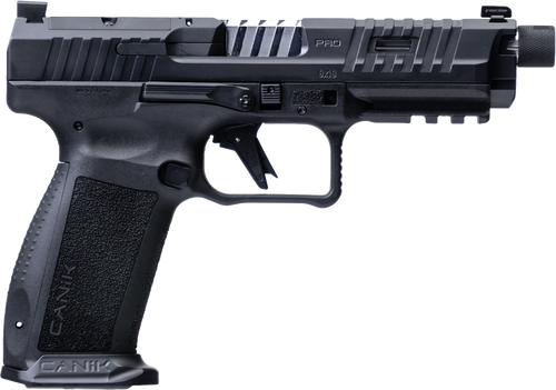 CANIK METE SFT Pro 9mm, 5" Threaded Barrel, 1/2X28 Thread Pitch, Matte Black, Tritium Front Sight, Black Rear, Flared Magwell, Optic Ready, Aluminum Trigger, 2 mags, 20rd , 18rd