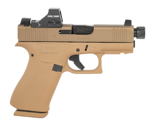 Glock G43X 9mm, 3.41" GMB Barrel, Steel Serrated Slide, Polymer Frame, Incl Holosun Sight