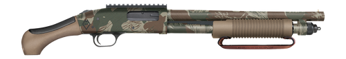 Mossberg 590 Blikesem, 12 Ga, 14.375" Barrel, Rhodesian Brushstroke Camo, FDE AfterShock Grip and Forend Strap, Picatinny Rail, 5 Rd
