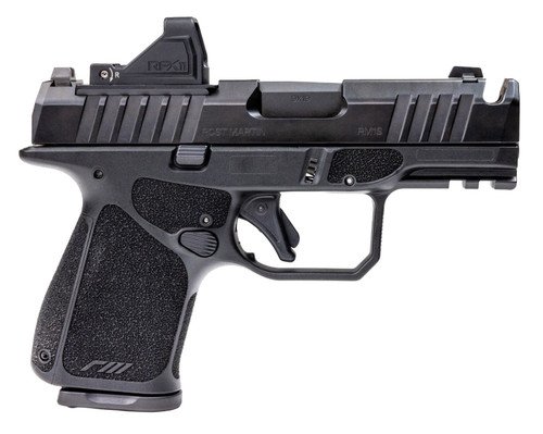 Rost Martin RM1S Comp Bundle 9mm 3.60" Compensated Barrel, Black Frame w/Picatinny Rail, Viridian RFX-11 Green Dot, 12rd & 15 rd Mags