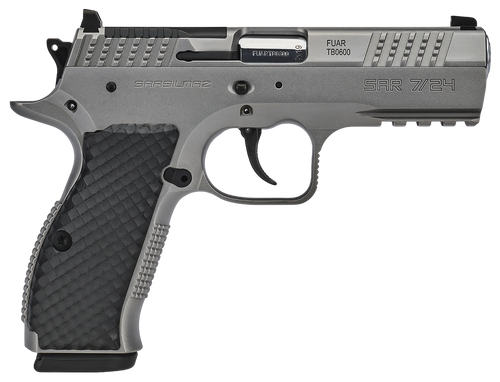 SAR USA 7/24 9mm 17rd Matte Stainless Steel Frame Beavertail & Picatinny Rail, Black Polymer Grip