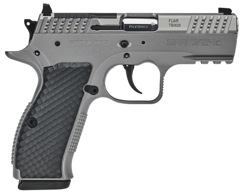 SAR USA 7/24 Compact 9mm 17rd Matte Stainless Steel Frame Beavertail & Picatinny Rail, Black Polymer Grip