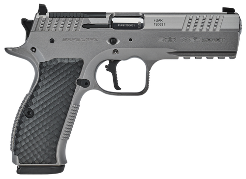 SAR USA 7/24 Sport 9mm 17rd Matte Stainless Steel Frame Beavertail & Picatinny Rail, Black Polymer Grip