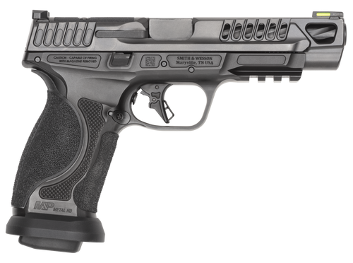 Smith & Wesson M&P M2.0 Comp Heavy Duty 9mm, 5" Barrel, Armornite Black, Hiviz Night Sight, Black Rear, Optics Ready, 4x10rd Mags