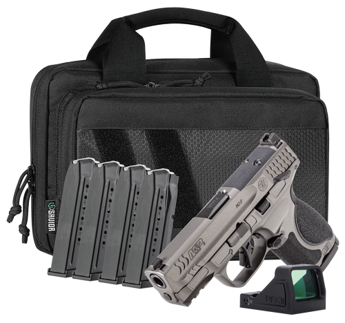 Smith & Wesson M&P M2.0 Metal Red-dot Sight 9mm, 3.6" Barrel, Cerakote Tungsten, Optics Ready, Manual Safety, 5x15rd Mags, Viridian RFX11 and Range Bag
